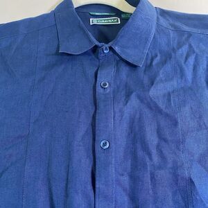 Cubavera Linen Shirt Mens 2XL Long Sleeve Navy 100% Linen Beach Casual